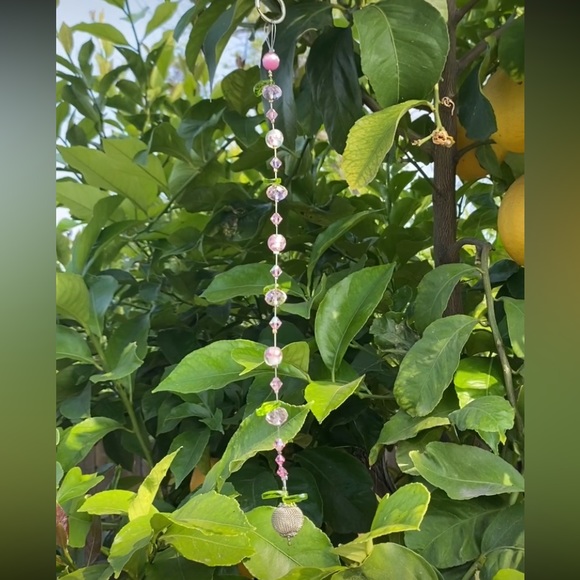 Pink crystal sun catcher with various crystal, glass and metal beads/accents - Picture 8 of 11